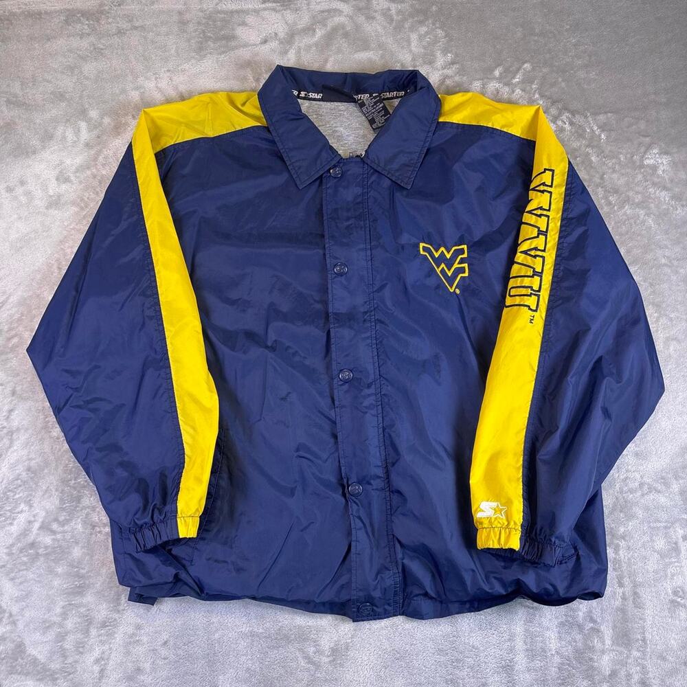 Vintage 90s Starter West Virginia Mountaineers Windbreaker Jacket XL Blue Gold